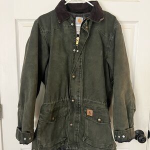 VTG Carhartt C52 Green Chore Coat with Dark Brown Collar